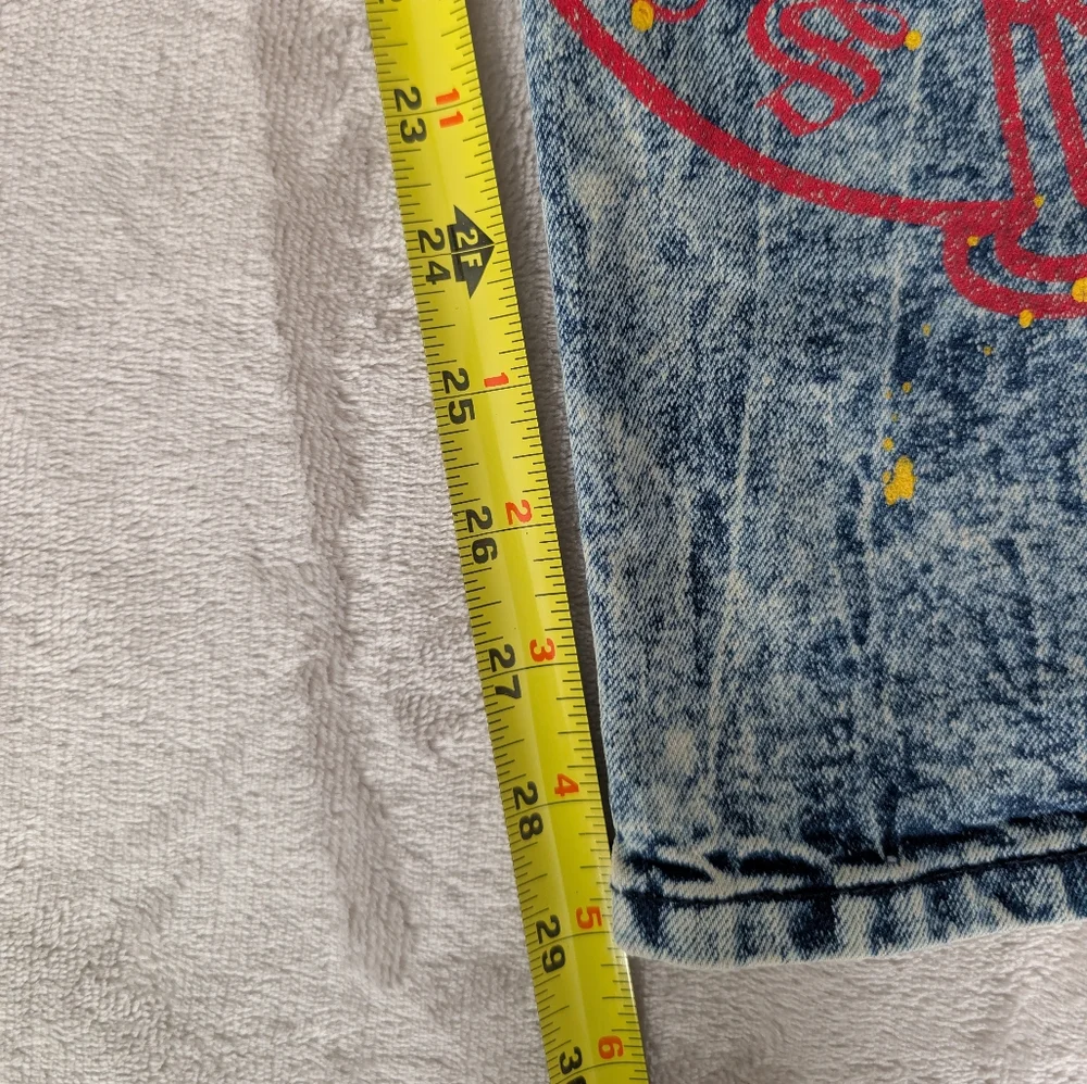 Womens Distressed Moto Skinny Jeans Streetwear Grunge Graffiti Acid Wash Sz 30 - Picture 5 of 13